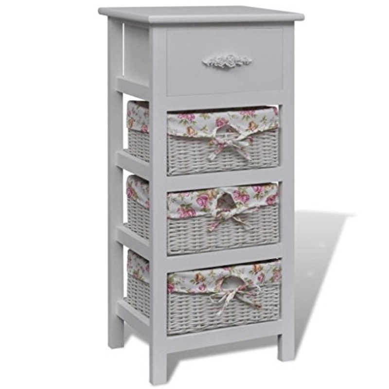 Armadietto con 1 Cassetto e 3 Cestini Bianco in Legno Paulownia