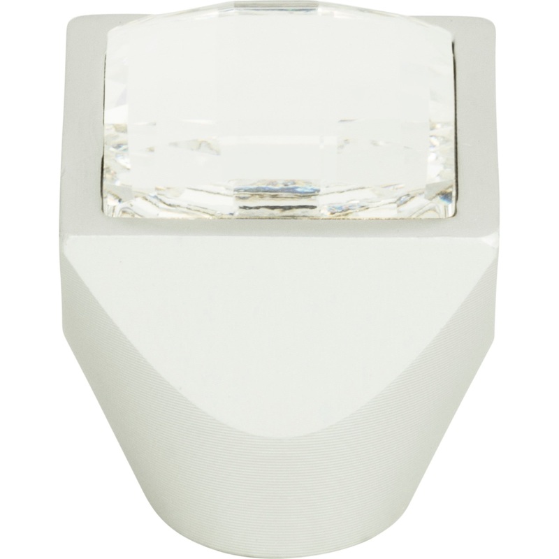Atlas Homewares Crystal Large Square Knob 1 Inch Matte Chrome