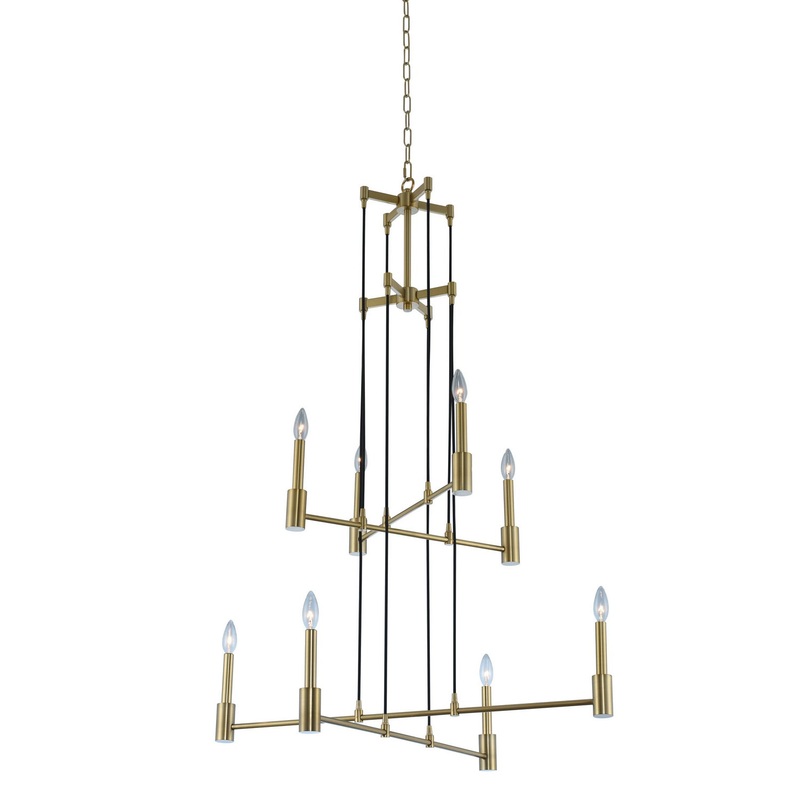 Eight Light Foyer Pendant from the Kingston Collection in Winter Brass Finish by Kalco
