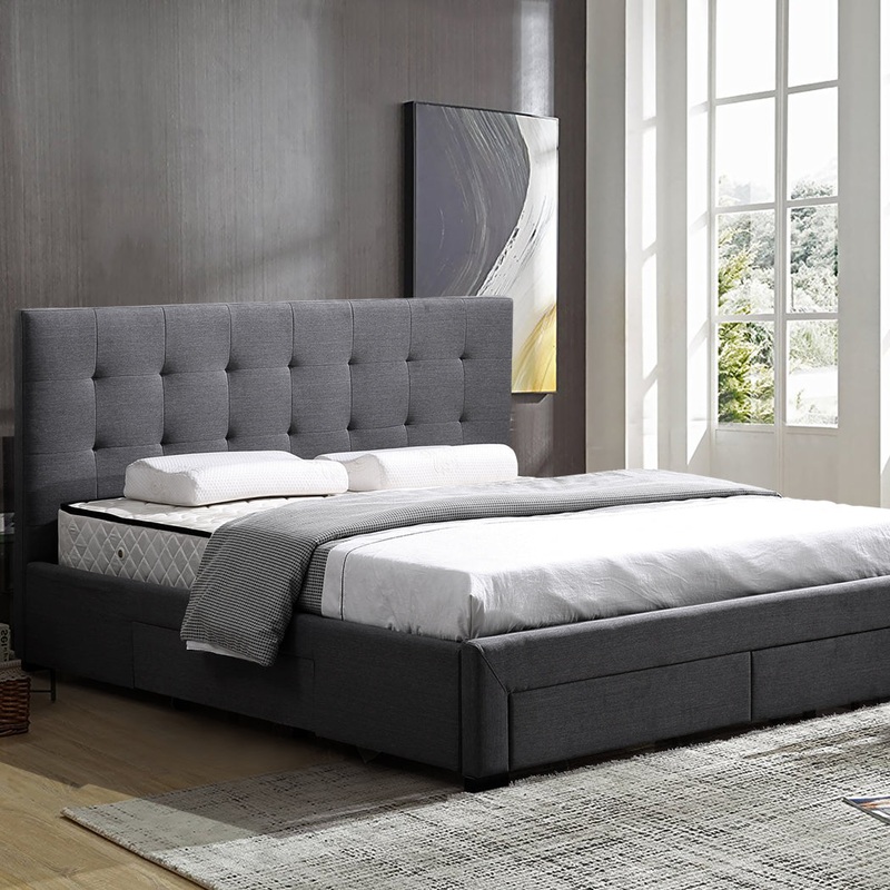 Levede Queen Bed Frame Fabric Tufted Dark Grey
