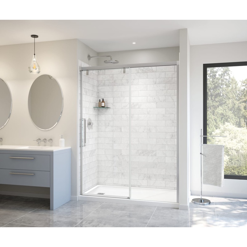 MAAX 135324-900-282-000 Uptown 56-59 x 76 in. 8 mm Sliding Shower Door for Alcove Installation with Clear glass in Chrome & White Marble