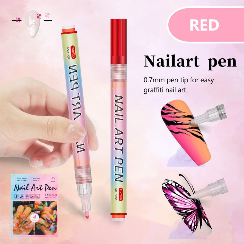 Red 0.7mm Nail Art Doodle Pen 12 Sticks- Single Color Acrylic Marker for Nail Design, No-Bake