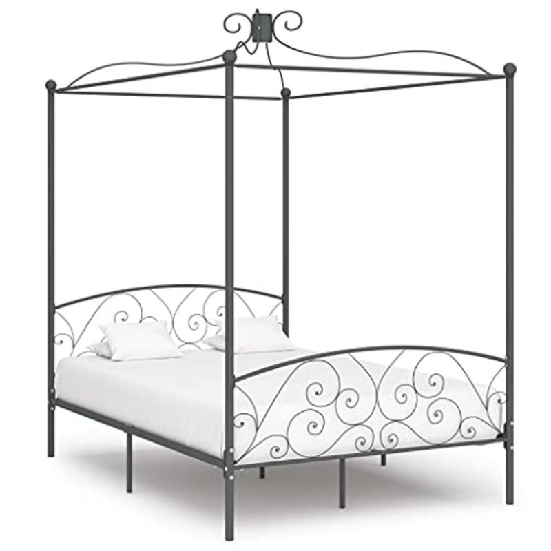 SKM Letto a Baldacchino Grigio in Metallo 140×200 cm (28.2kg)