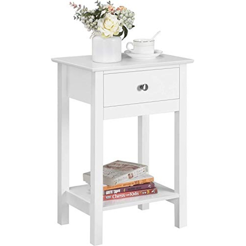 WSZMD Tavolo Comodino Tavolo Laterale in Legno Shabby Chic Cightstand Tavolo Cabinet unit di Stoccaggio con Cassetti Scaffale Bianco Lucido, Comodino