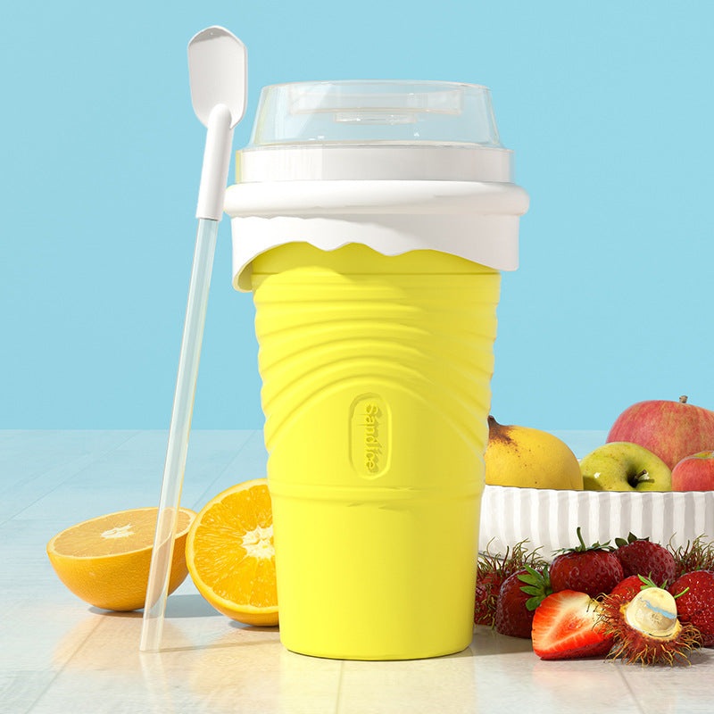 Yellow Cool Summer Slushie Cup – 500ml Quick-Freeze Smoothie Maker with Straw