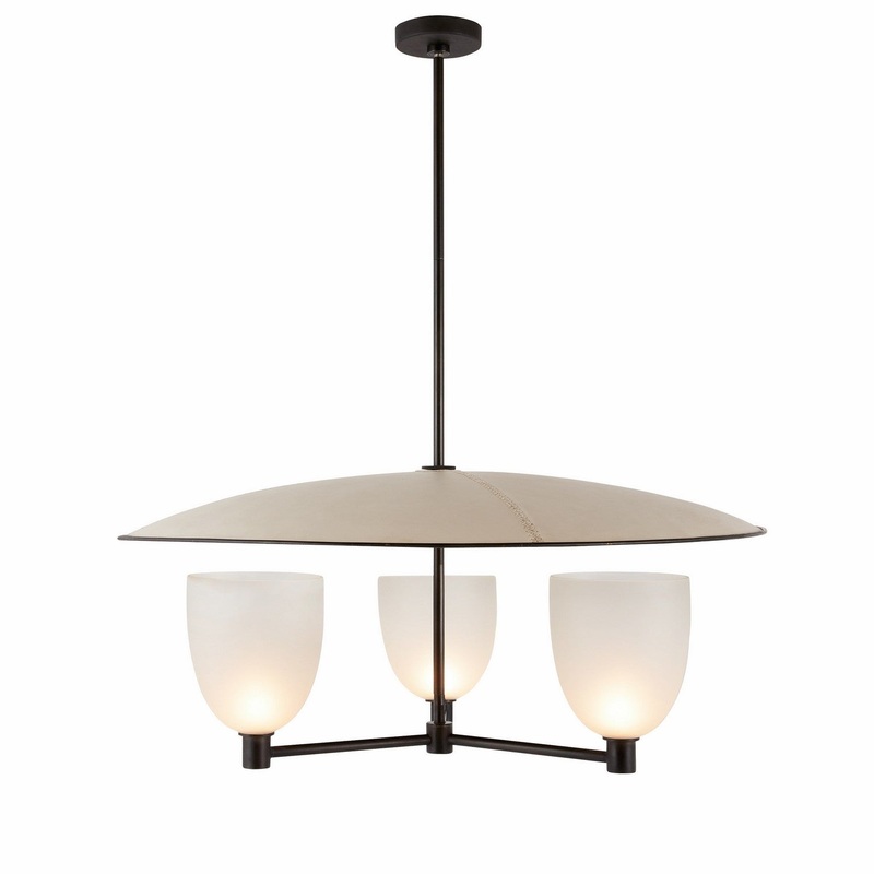 Arteriors DMI12 Eldridge Three Light Chandelier Natural Iron/Frosted/Taupe