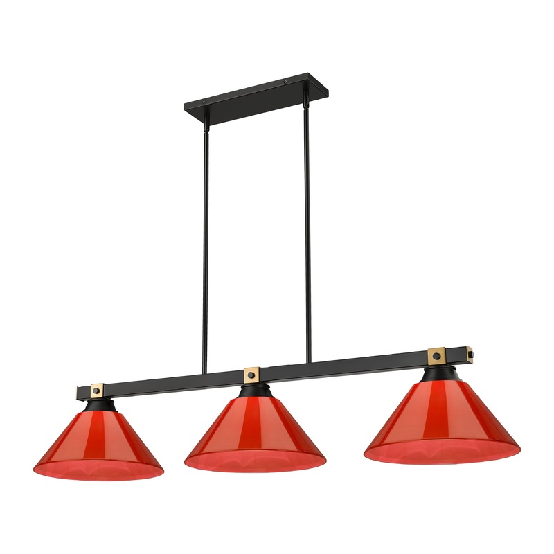Bronte 3-Light Billiard Matte Black + Rubbed Brass Cone Red Plastic