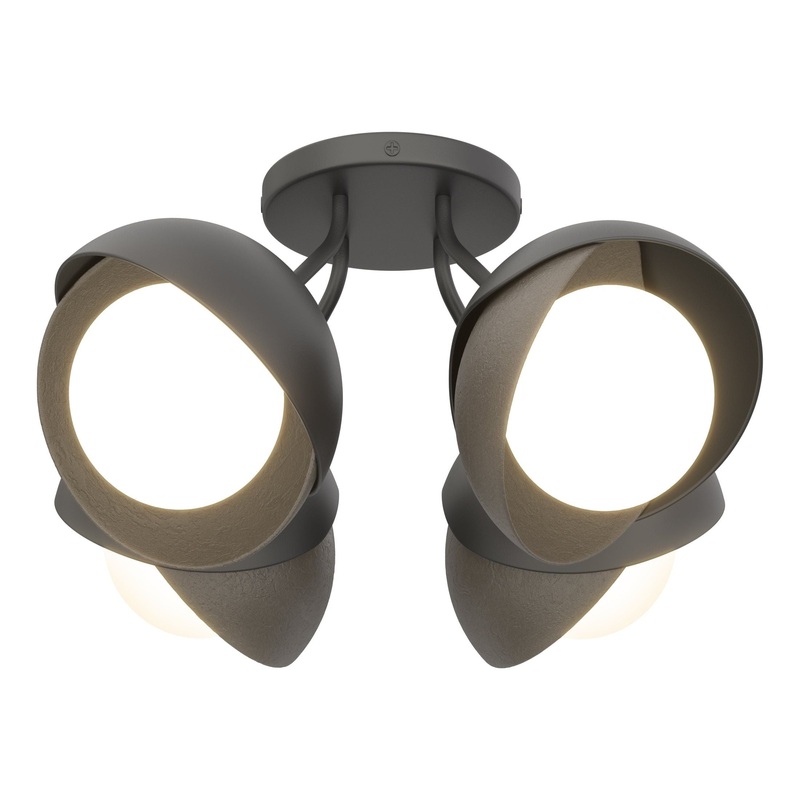 Brooklyn 4-Light Double Shade Semi-Flush Black Dark Smoke