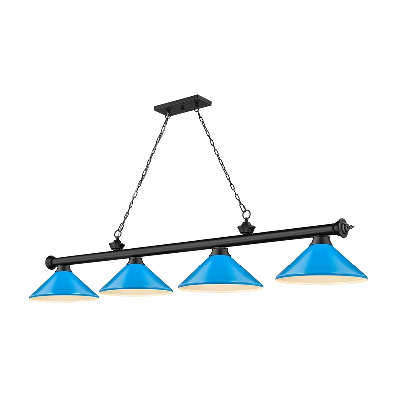 Cordon 4-Light Billiard Matte Black Cone Electric Blue Steel