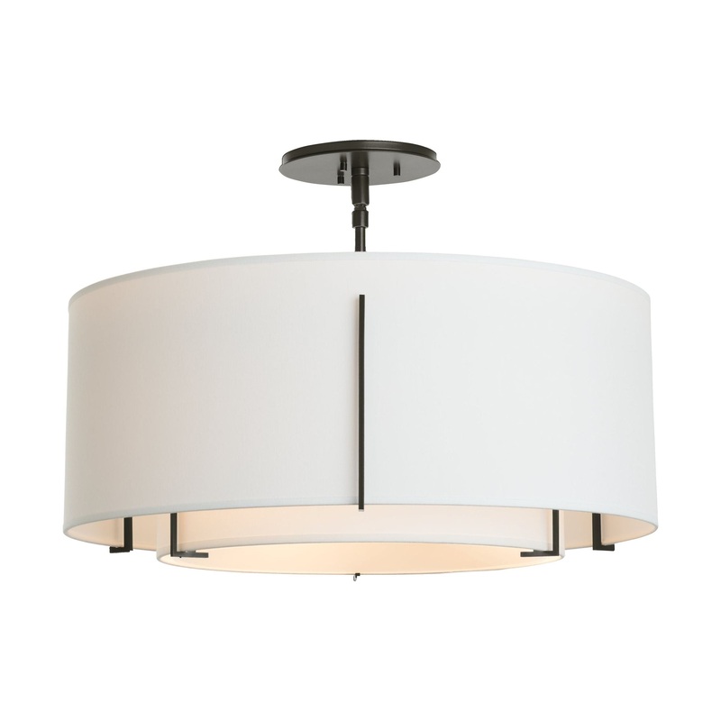 Exos Double Shade Semi-Flush Oil Rubbed Bronze Natural Anna Inner Shade & Natural Anna Outer Shade