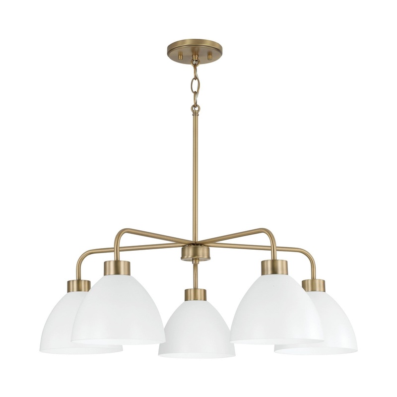 Five Light Chandelier from the Ross Collection in Aged Brass and White Finish by Capital Lighting