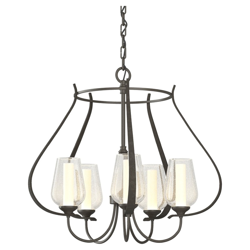 Flora 5-Arm Chandelier Dark Smoke Seeded Glass with Opal Diffuser (ZS)