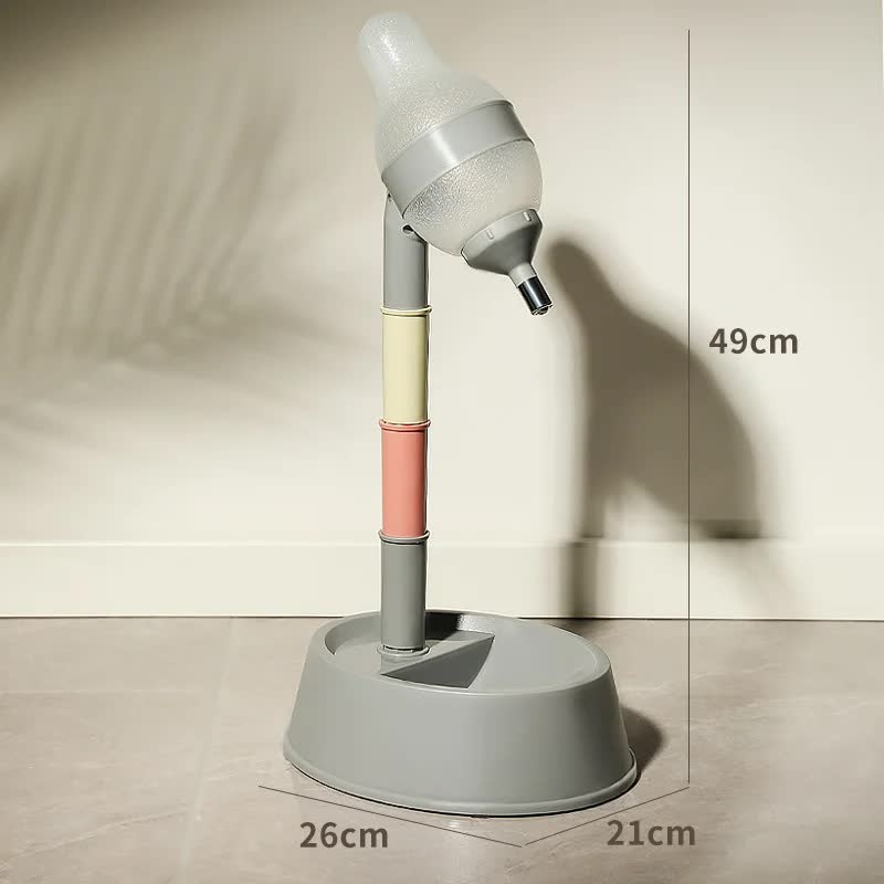 Grey Base Adjustable Height Pet Water Dispenser with Food Bowl Base – Non-Drip Bottle Feeder Station for Dogs & Cats