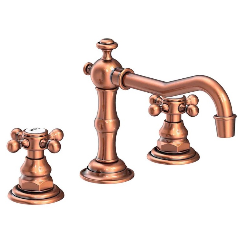 Lavatory Faucet Chesterfield Widespread 8 to 20 Inch Spread 2 Cross ADA Antique Copper 1.2 Gallons per Minute Brass Spout Height 3-5/16 Inch