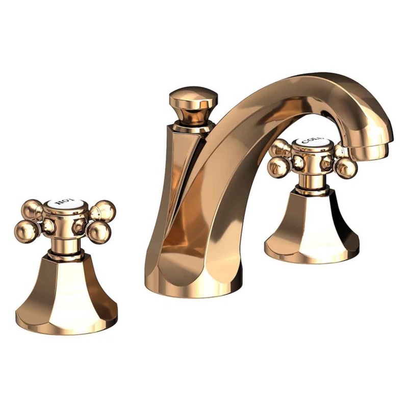 Lavatory Faucet Metropole Widespread 8 to 20 Inch Spread 2 Cross ADA WaterSense French Gold PVD 1.2 Gallons Per Minute Brass Pop Up Spout Reach 5-4/5 Inch