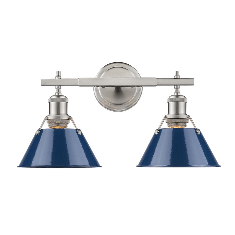 Orwell PW 2 Light Bath Vanity in Pewter with Navy Blue Shade