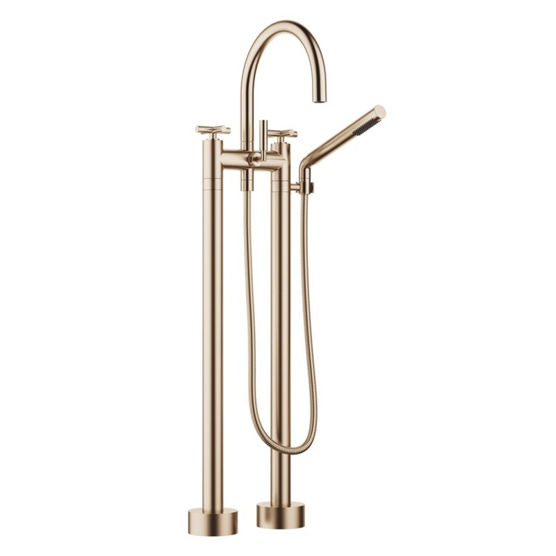 Tub Filler TARA Freestanding Mixer with Handshower 5-7/8 Inch Spread 3 Cross/Lever Brushed Champagne