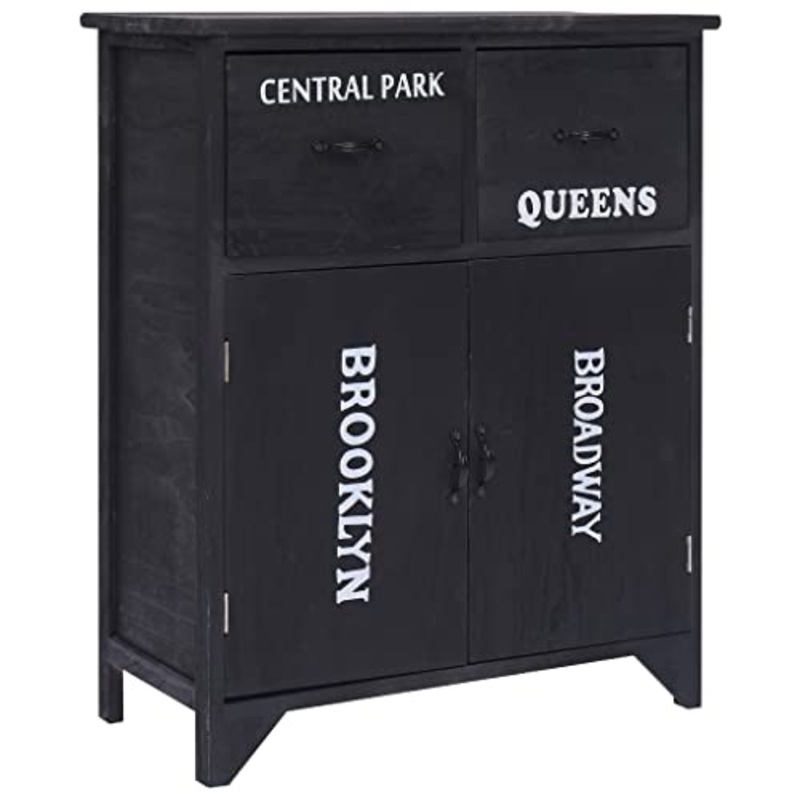 vidaXL Armadietto Basso con Ante e Cassetti Stile Classico Rustico Robusto Compatto Credenza Madia Mobiletto in MDF Nero Massello Paulownia
