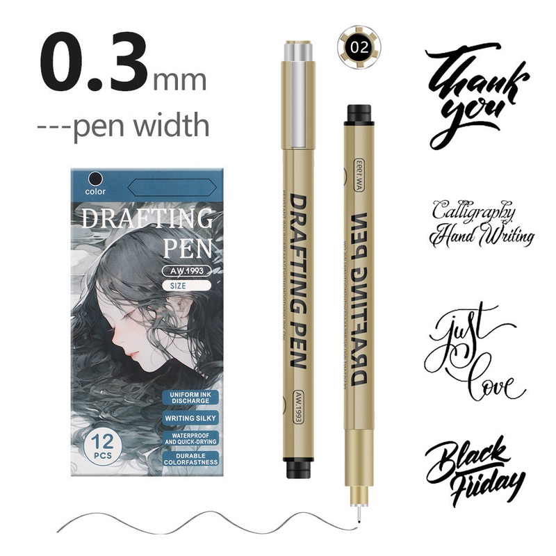 0.3mm 24-Piece Precision Drawing Pen Set – Waterproof Anime Sketching Pens for Students, Assorted Tips