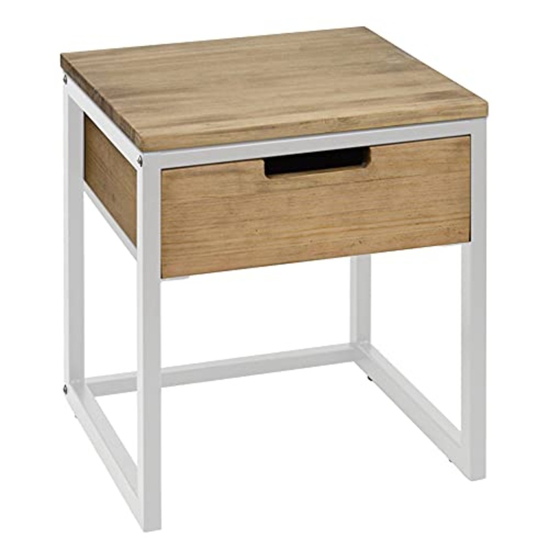 DS Dropshipping Comodino ECO Three 40×40 47cm con cassetto superiore in legno massello 18 mm e piedini in acciaio laccato Bianco