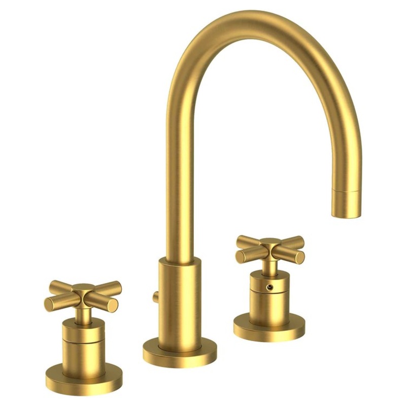 East Linear Two Handle Widespread Bathroom Faucet with Cross Handles with Drain – Satin Brass PVD