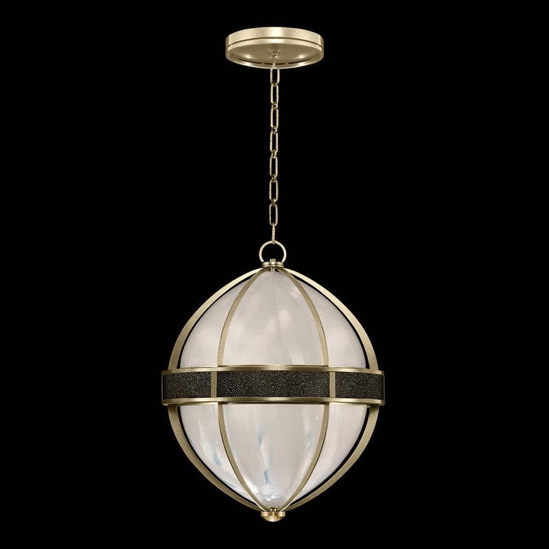 Mirage 18.75″W Round Pendant Soft Gold Leaf/Brass/Black Knight