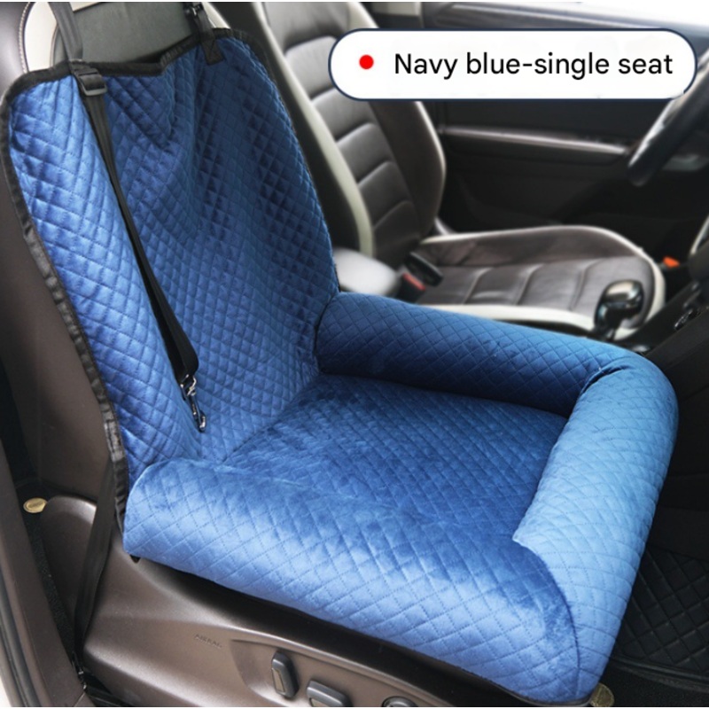 Navy blue Plush Dog Car Booster Seat – 2-in-1 Travel Bed for Small Dogs with Washable Cover