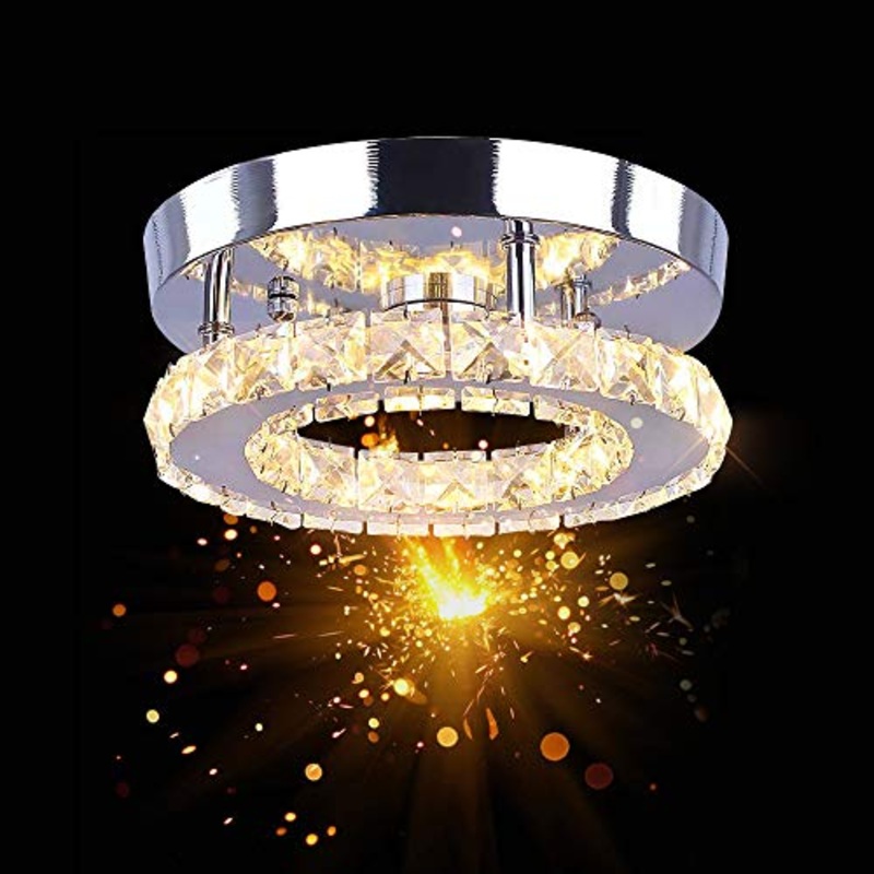 Osairous Plafoniera a LED in Cristallo, Lampada a Sospensione Tricolore Dimmerabile da 16 W, Lampadario Rotondo da Incasso 3000K-6500K per Sala da Pranzo Disimpegno Corridoio