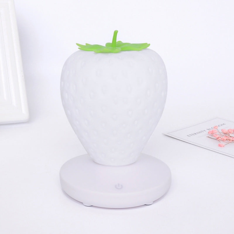 White Cute Silicone Strawberry Night Light – USB Rechargeable, Touch Control