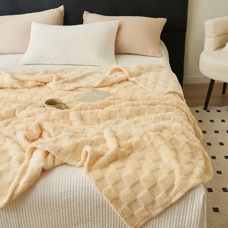 200*230CM Light Yellow Ultra-Soft Waffle Textured Plush Fleece Blanket – Large Cozy All-Season Throw for Bed & Sofa