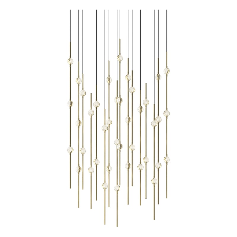 Aries 24″ Square LED Pendant Satin Brass with Clear Faceted Acrylic 3000K 20′ Adjustable Cord