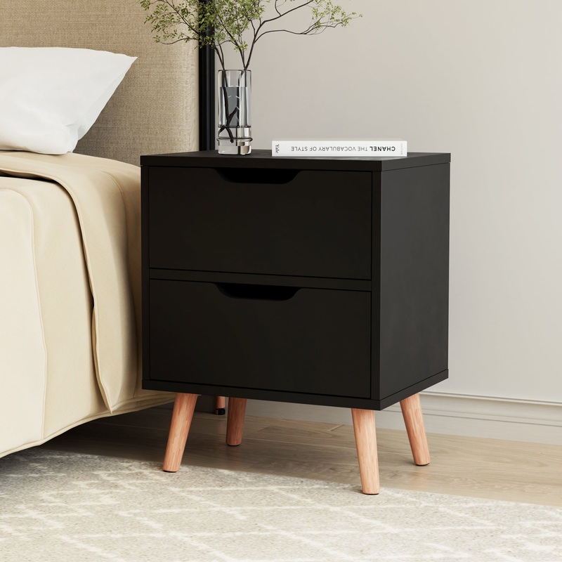 Artiss Bedside Table 2 Drawers – BODEN Black