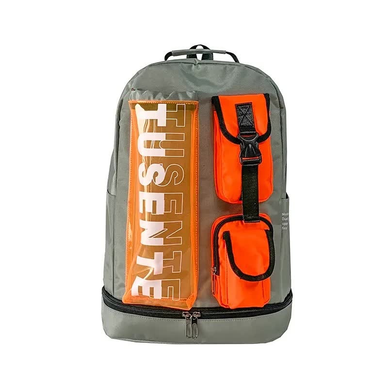 Orange And Grey Stylish Sports Backpack with Contrast Pockets – Unisex Gym Bag for Badminton & Tennis