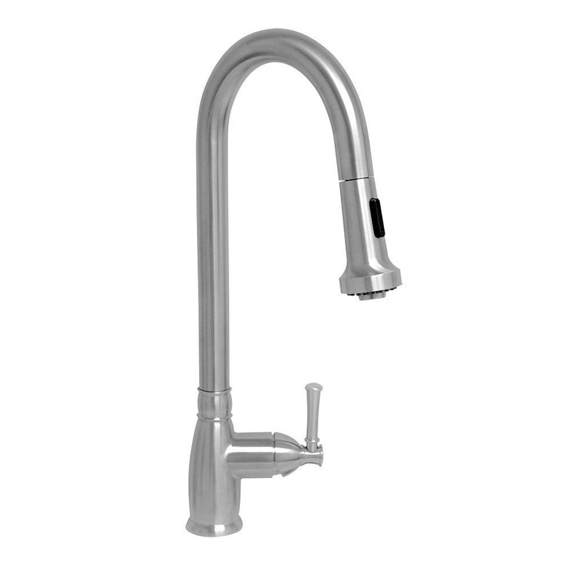 Waterhaus Lead Free Solid Stainless Steel Single-Hole Faucet with Gooseneck Swivel Spout, Pull Down Spray Head and Solid Lever Handle