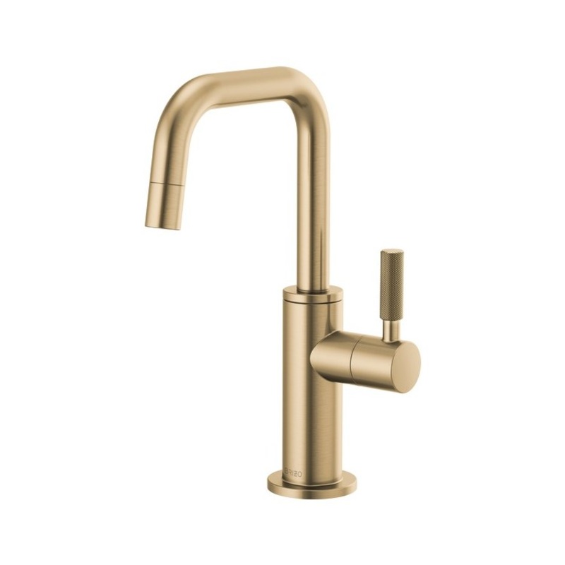 Beverage Faucet Litze Cold Water 1 Knurled Lever ADA Brilliance Luxe Gold Square Spout 360 Degree Swivel