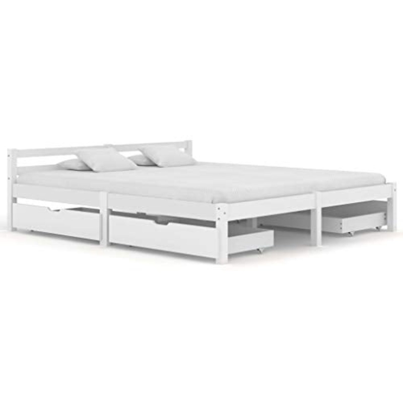FAMIROSA Giroletto con 4 Cassetti Bianco in Massello di Pino 160×200 cm-0421