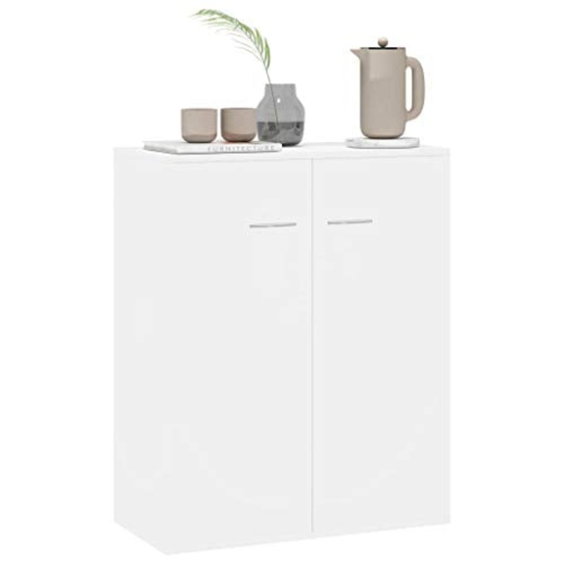 Festnight Credenza Bianco Lucido Com e Mobili con 2 Ante in Stile Moderno 60x30x75 cm in Truciolato