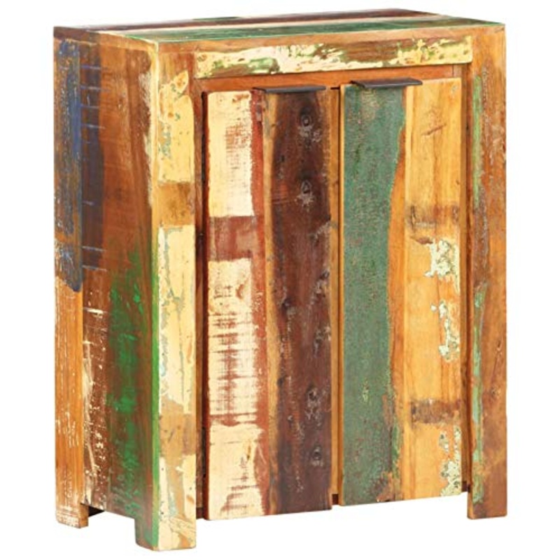 Festnight Credenza in Legno Massello di Recupero,Mobiletto con 2 Ante, 2 Ripiani, Soggiorno, Sala da Pranzo, Camera da Letto, Cameretta Ragazzi, Studio,59x33x75 cm