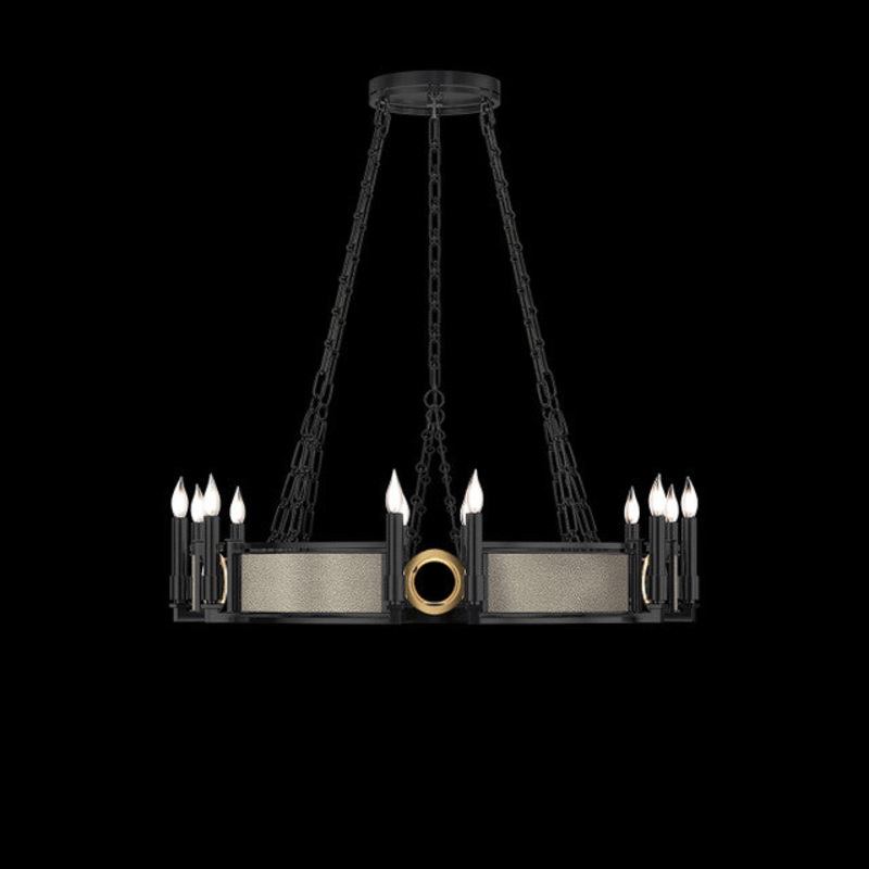 Mirage 35.75″W Round Chandelier Black Iron/Brass/Coco