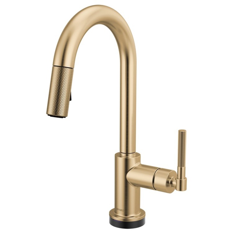 Prep Faucet Litze Smarttouch 1 Knurled Handle ADA Brilliance Luxe Gold Pull Down Dual Function Arc 360 DEG Swivel 1.8 Gallons per Minute