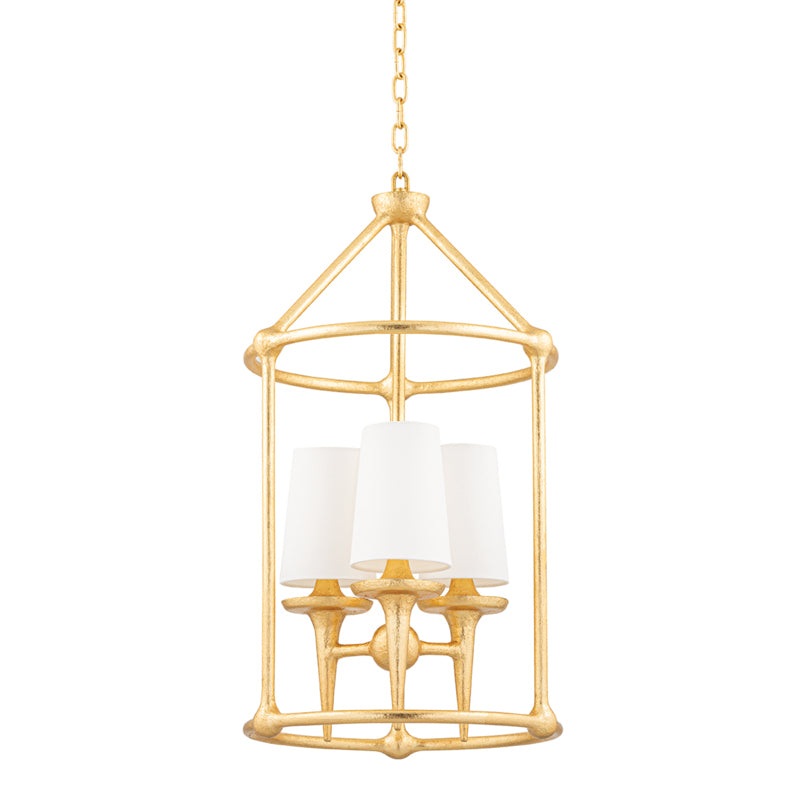 Three Light Chandelier from the Torch Collection in Gold Leaf Finish by Hudson Valley