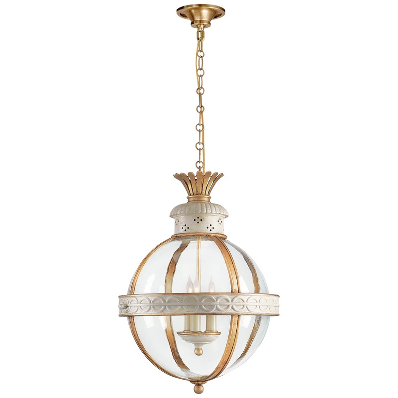 Three Light Lantern from the Crown Top Globe Collection in Antique White Finish by Visual Comfort Signature