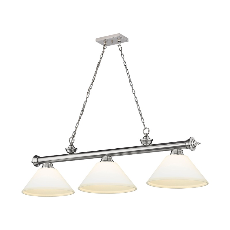 Cordon 3-Light Billiard Brushed Nickel Cone Matte Opal Glass