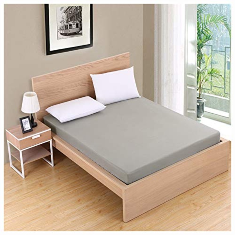 KAISUN Coprimaterasso Impermeabile Protezione Materasso, Tessuto Spugna in Cotone Coprimaterasso per Letto Anti-allergico (Grigio,150X200X25cm)