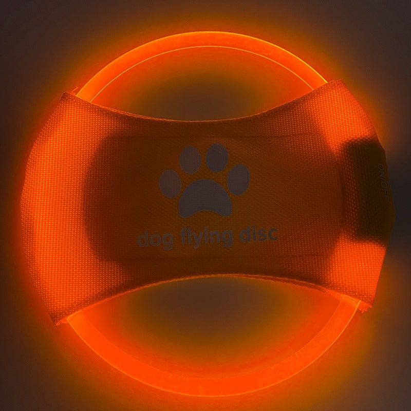 Orange LED Rechargeable Dog Flying Disc – Glow-in-the-Dark Pet Training Toy with Paw Design