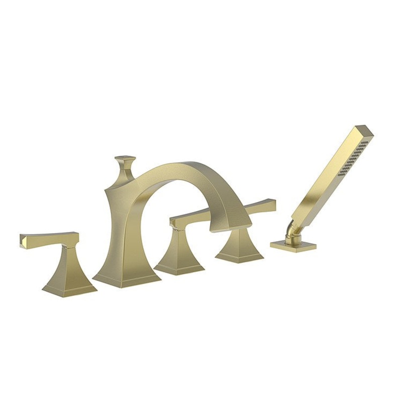 Roman Tub Trim Joffrey Deck Mount with Handshower 3 Lever Satin Brass PVD ADA 8 to 20 Inch Spread