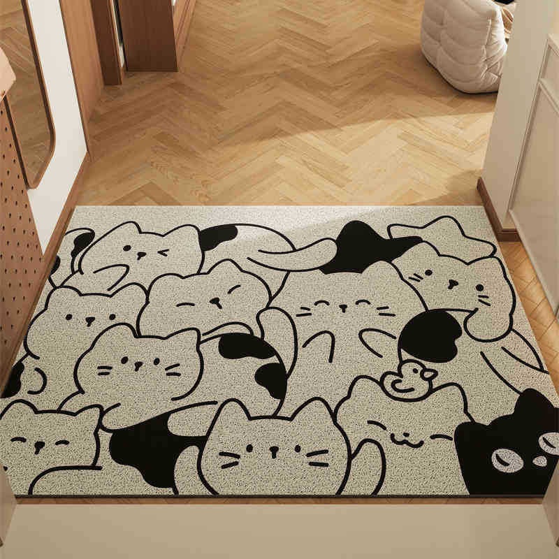 Stacking Cat Set of 2 Cartoon PVC Coil Entrance Mats – Non-Slip Dirt Trapping Door Mats (50x80cm)