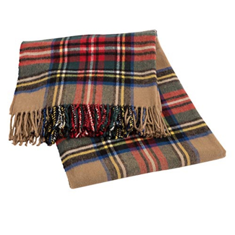 Baroni Home Plaid in Misto Cotone, Plaid Divano Scozzese Cammello, Coperta Made in Italy 130×170 cm