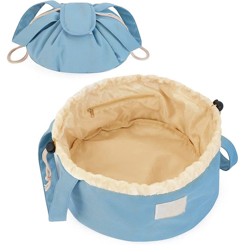 Blue New Large Capacity Portable Drawstring Makeup Bag – Travel Toiletry Bag with Fashionable Cosmetic Brush Storage
