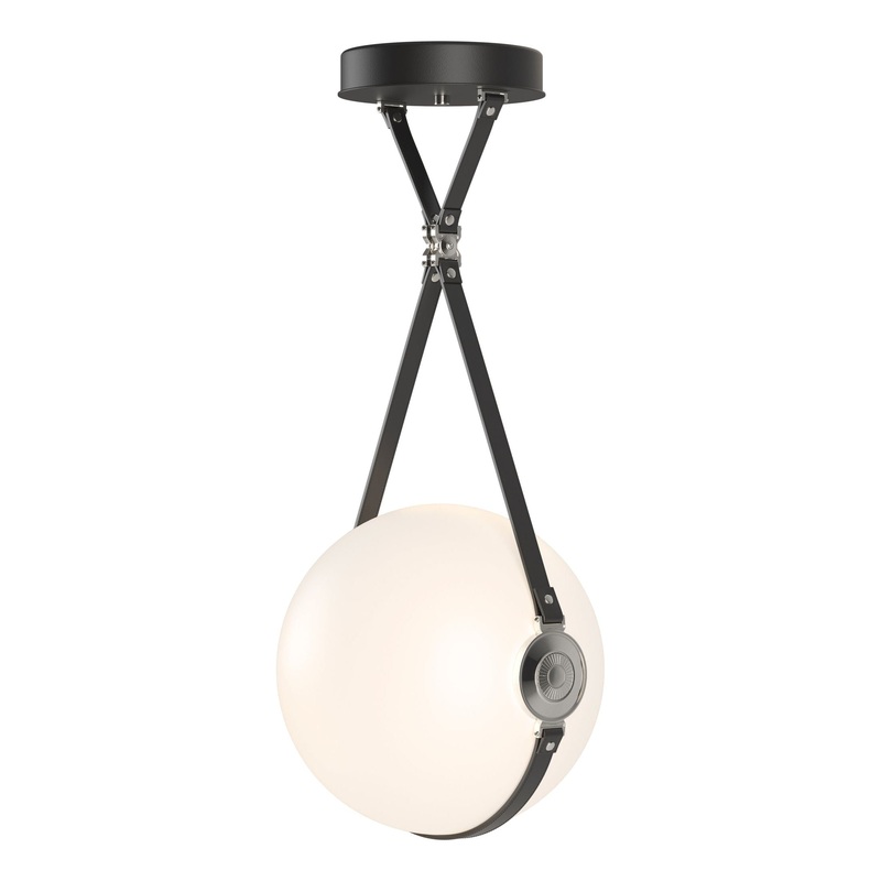 Derby Large LED Pendant Black Polished Nickel with Black Leather Non-Branded Plate
